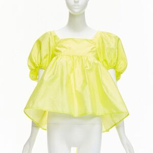 CECILIE BAHNSEN 2021 Babett yellow textured puff sleeve babydoll top UK6 XS